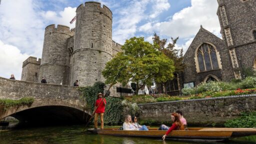 University of Kent students punting in Canterbury.