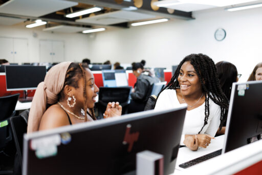 Data Science students at a screen