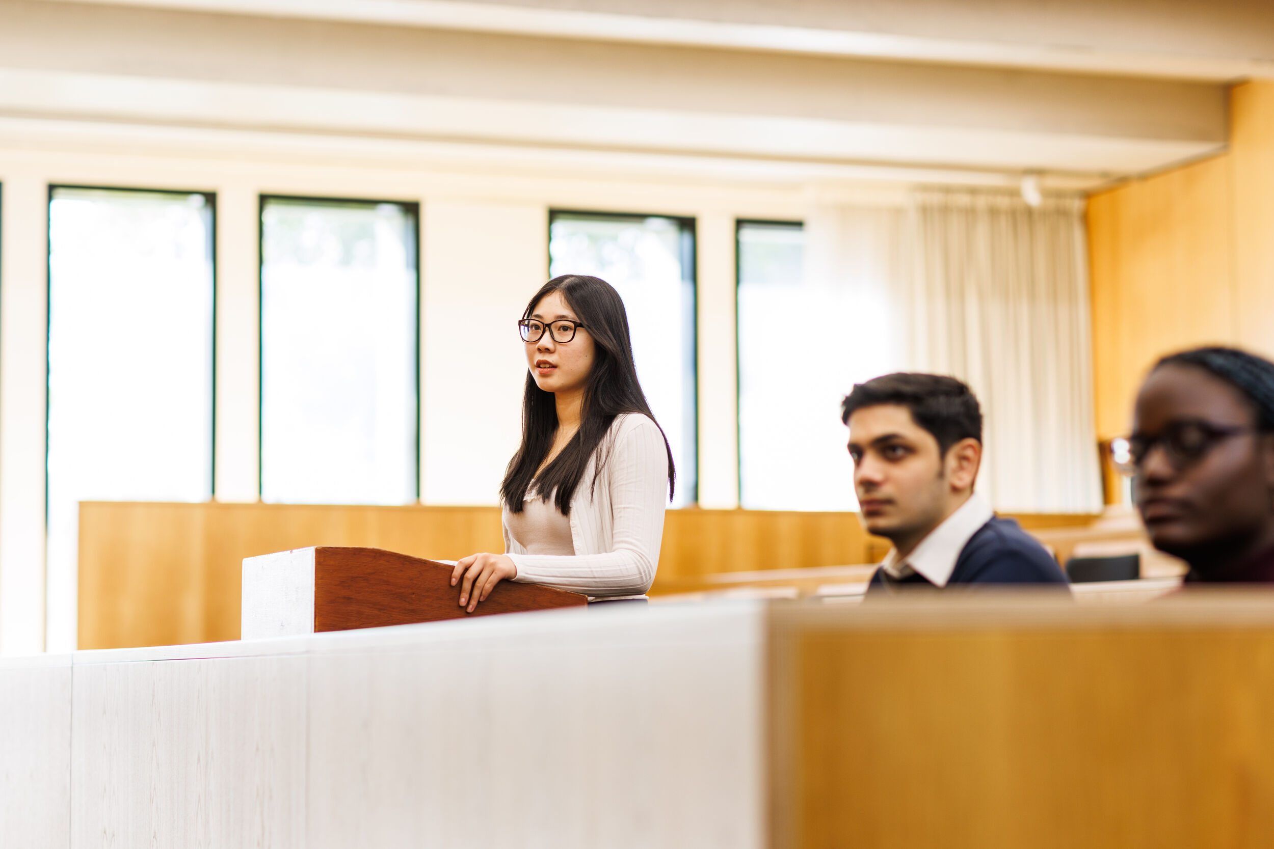 University of Kent Law student in the Moot Court.