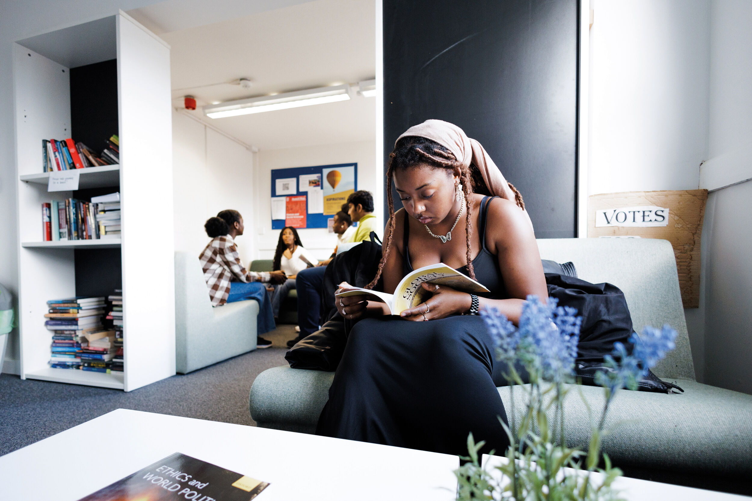 University of Kent politics students work in the politics common room.