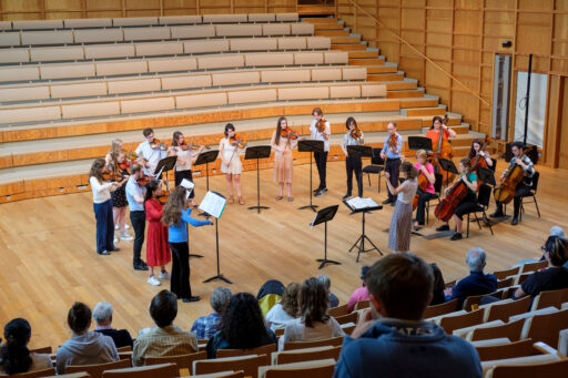 Members of the University String Sinfonia, performing in Colyer-Fergusson Hall during Summer Music Week.