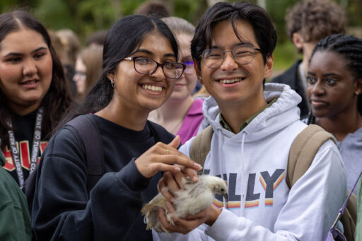 Kent students at the welcome week petting zoo.