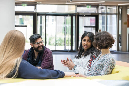 A group of students chatting.